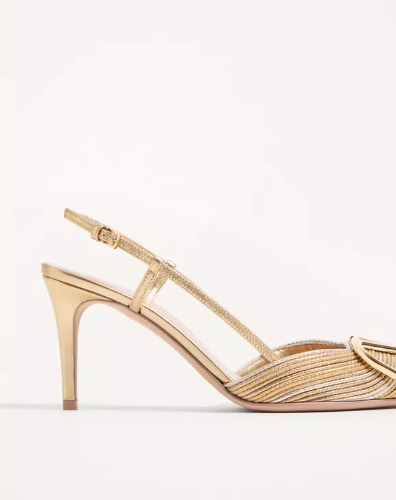 Valentino Vlogo Signature Metallic Slingback Pumps With Cornely Embroidery 80Mm - Image 2